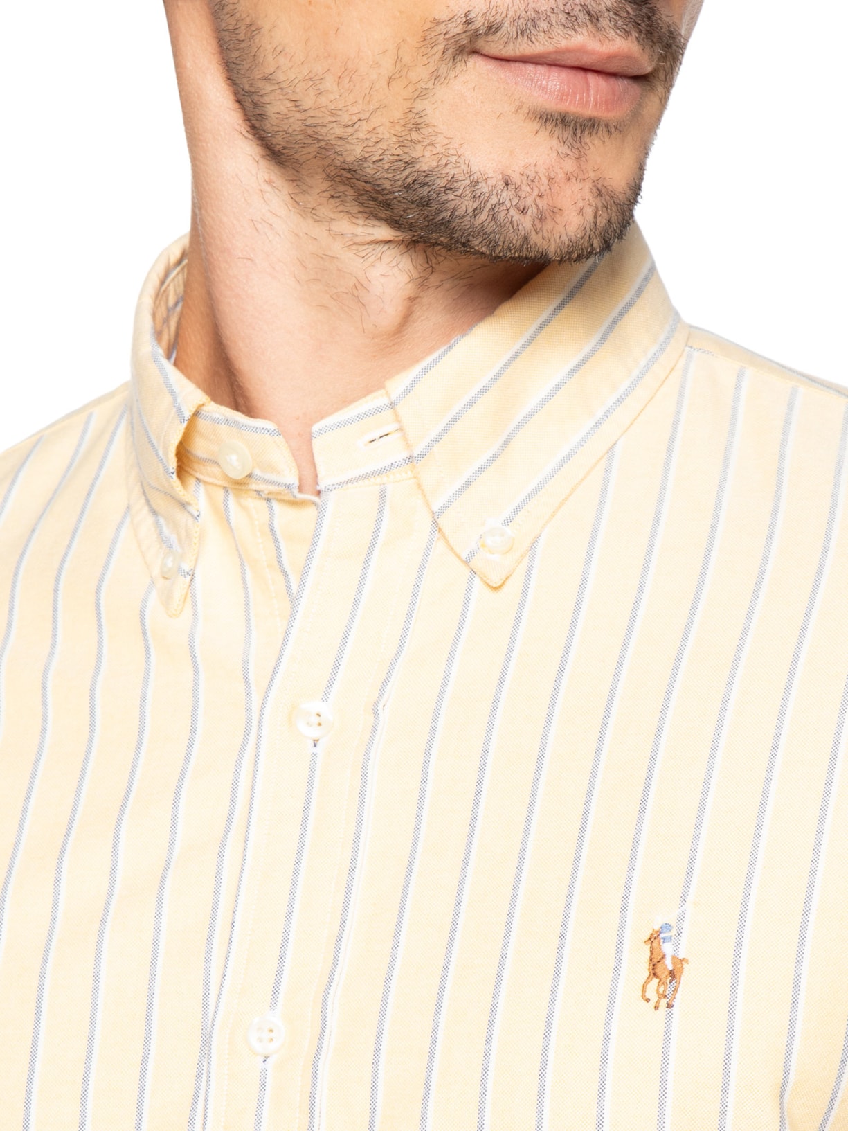 Camisa Masculina Manga Longa Oxford Custom Fit Logo – Amarelo Polo Ralph Lauren