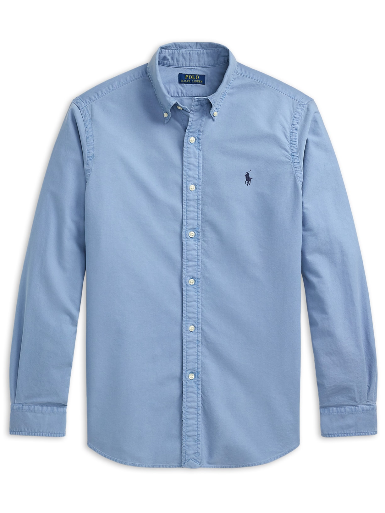 Camisa Masculina Manga Longa Oxford Slim Fit Logo Azul Polo Ralph Lauren