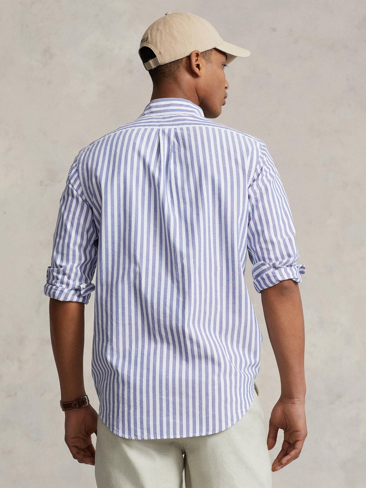 Camisa Masculina Manga Longa Oxford Slim Fit Logo Azul Polo Ralph Lauren