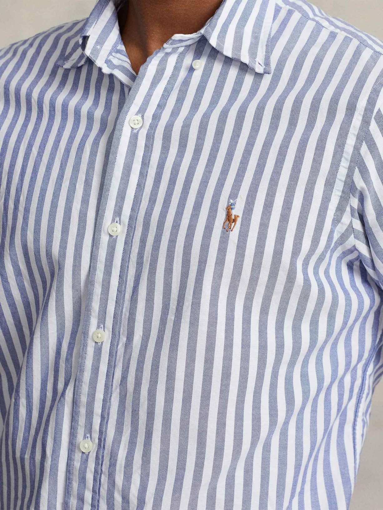 Camisa Masculina Manga Longa Oxford Slim Fit Logo Azul Polo Ralph Lauren