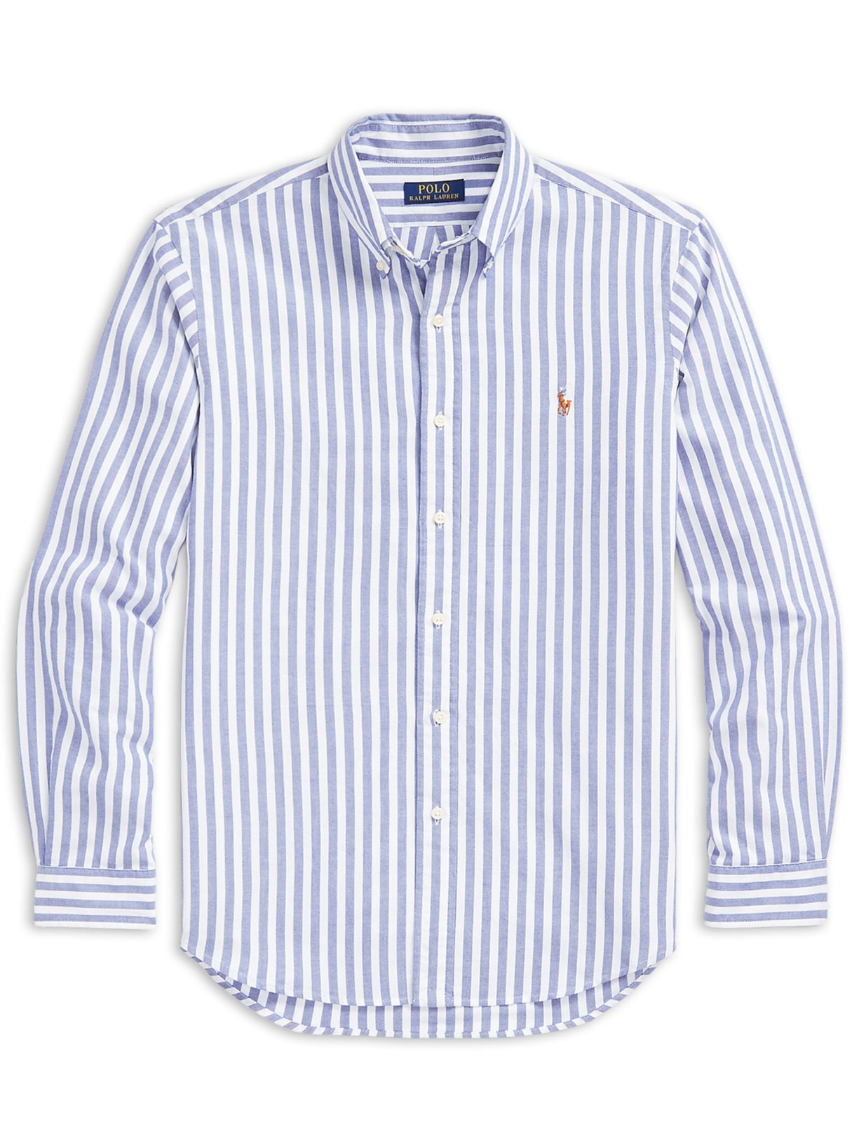 Camisa Masculina Manga Longa Oxford Slim Fit Logo - Azul