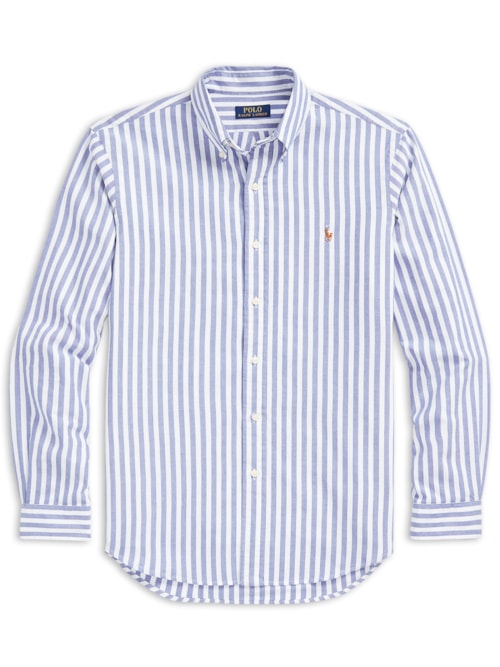 Camisa Masculina Manga Longa Oxford Slim Fit Logo - Azul