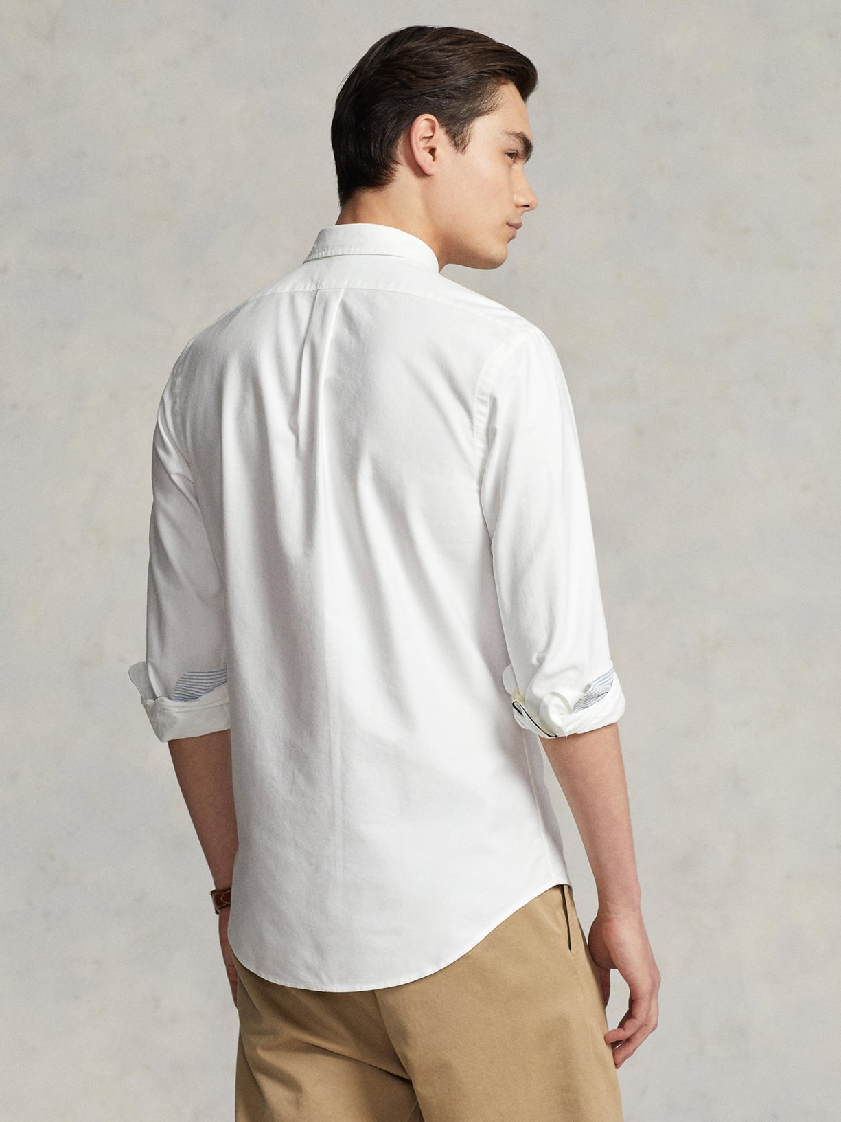 Camisa Masculina Manga Longa Oxford Slim Fit Logo Branco Polo Ralph Lauren