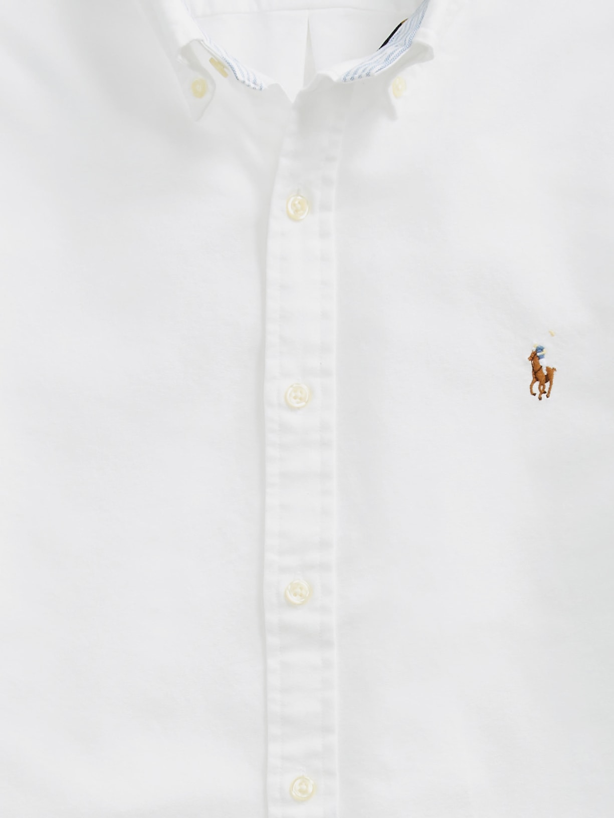 Camisa Masculina Manga Longa Oxford Slim Fit Logo Branco Polo Ralph Lauren