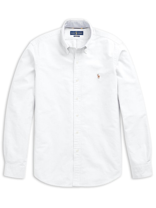 Camisa Masculina Manga Longa Oxford Slim Fit Logo - Branco