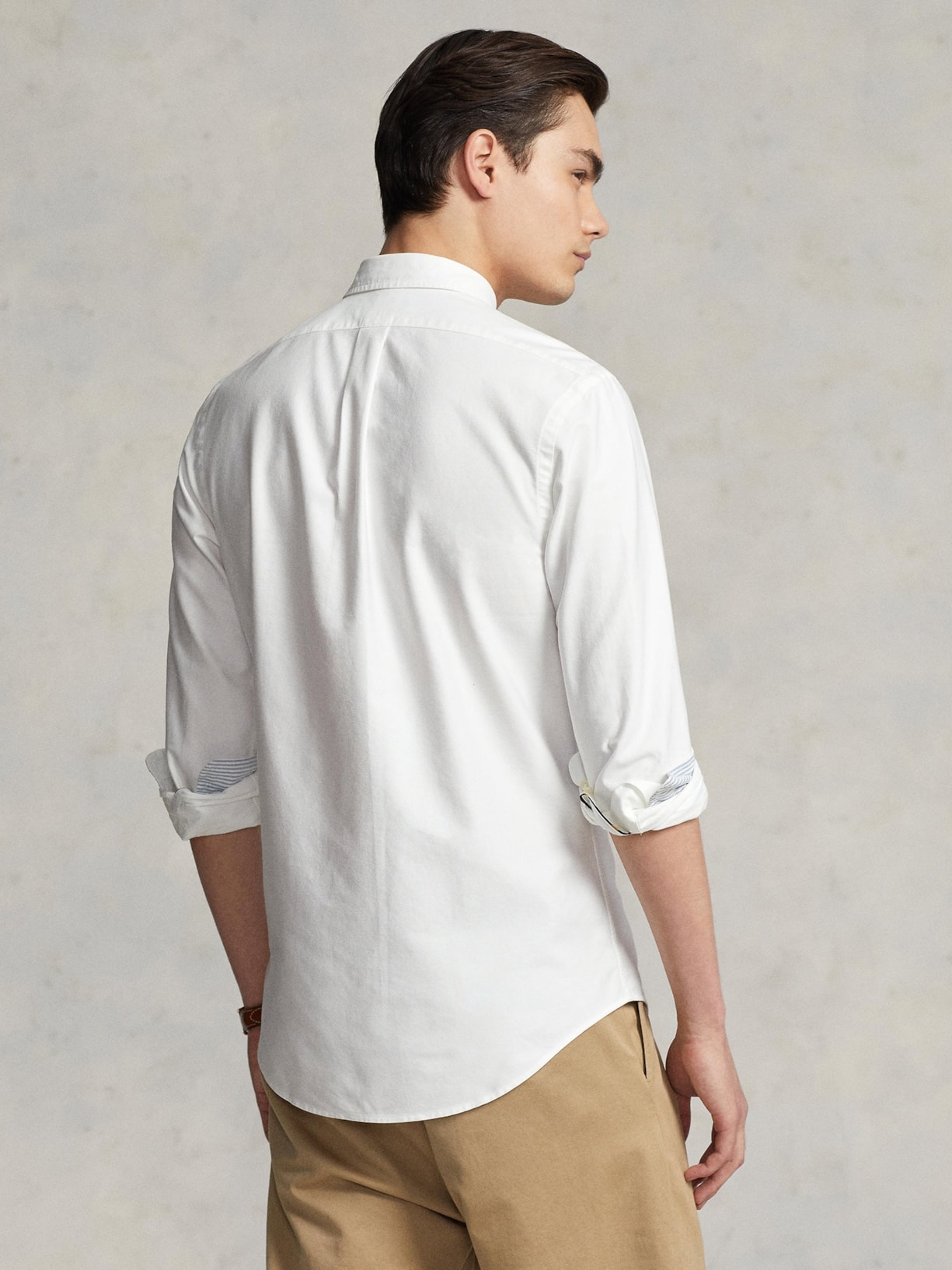 Camisa Masculina Manga Longa Oxford Slim Fit Logo Branco Polo Ralph Lauren