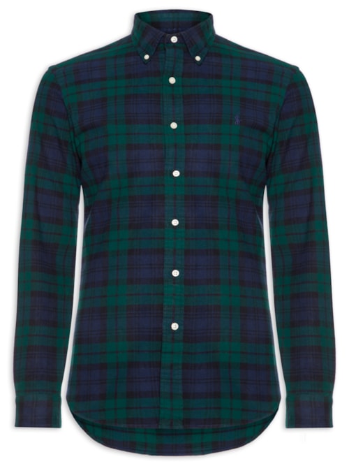 Camisa Masculina Manga Longa Oxford Slim Fit Logo – Azul