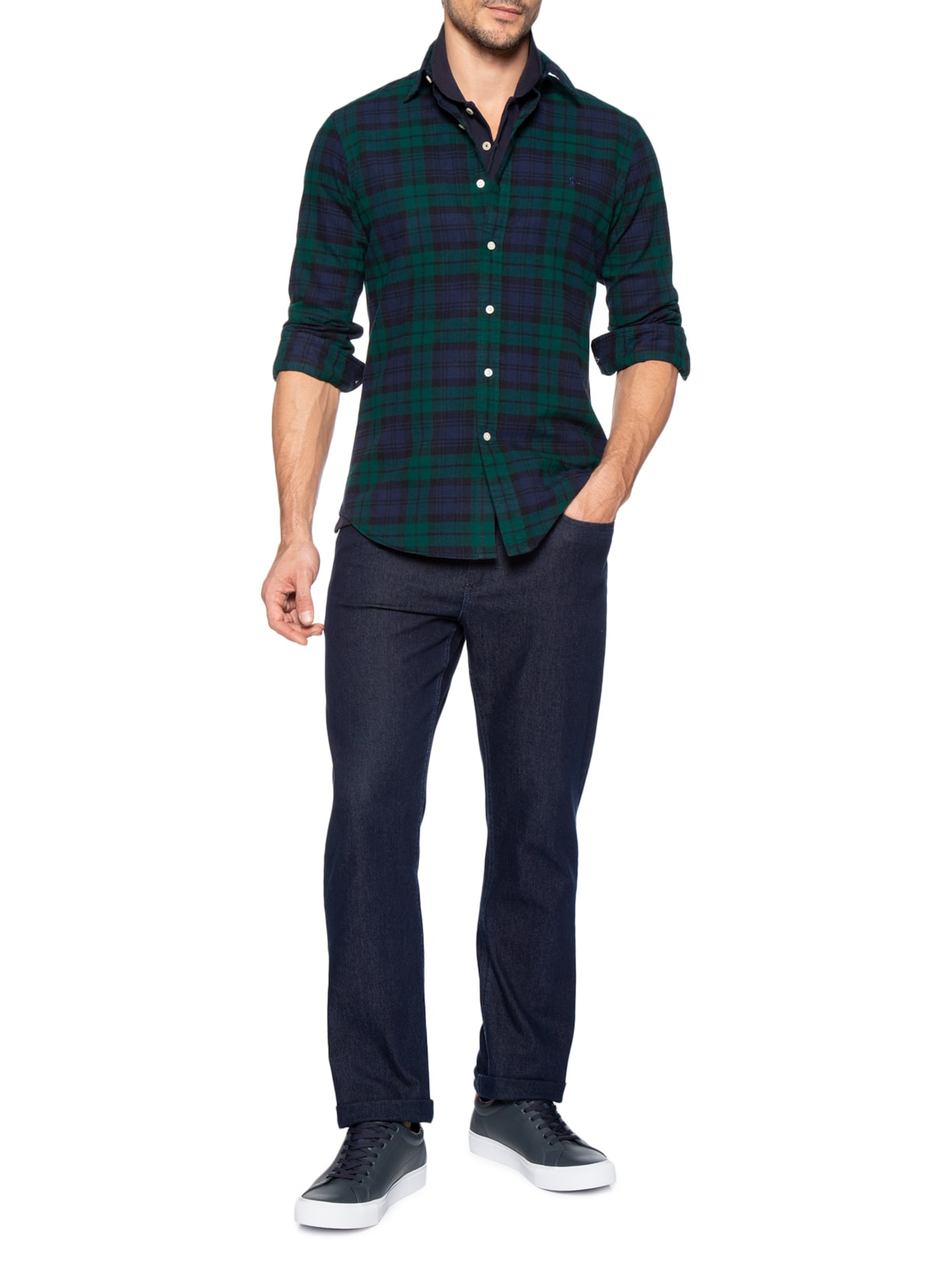 Camisa Masculina Manga Longa Oxford Slim Fit Logo – Azul Polo Ralph Lauren