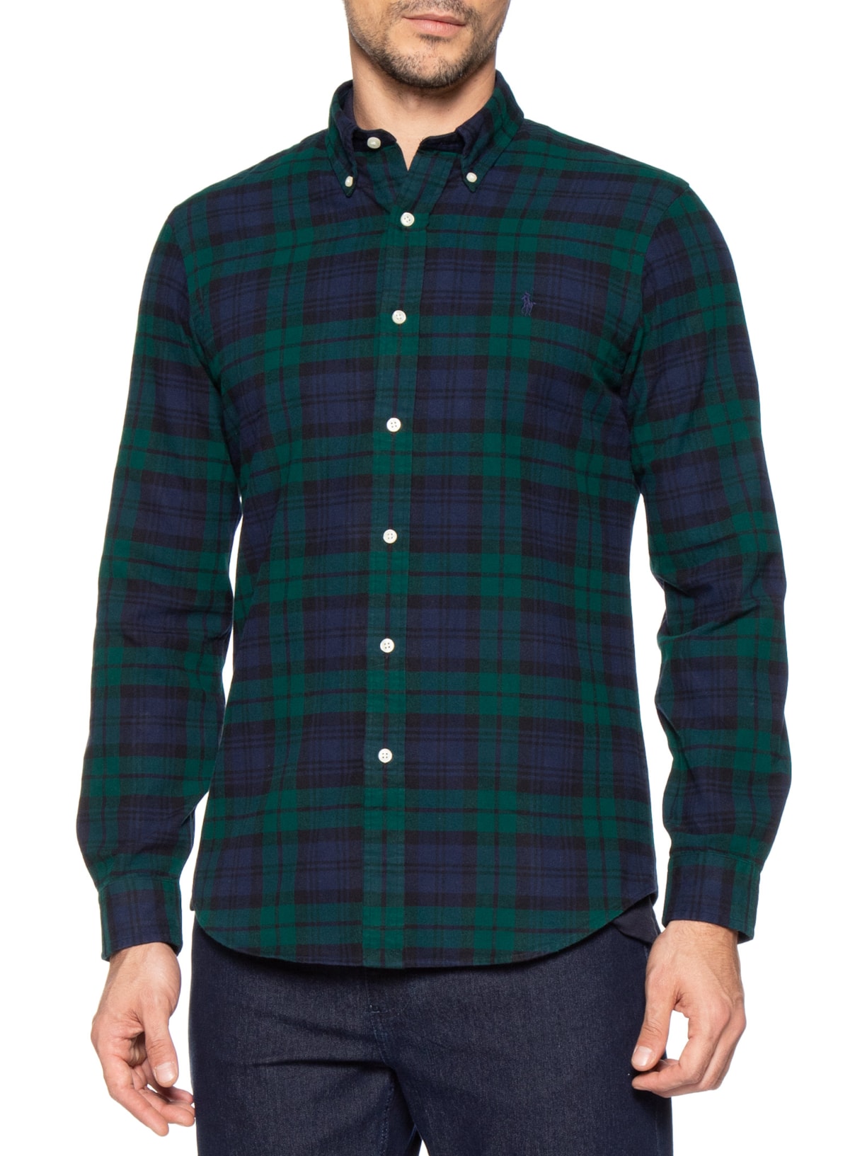 Camisa Masculina Manga Longa Oxford Slim Fit Logo – Azul Polo Ralph Lauren