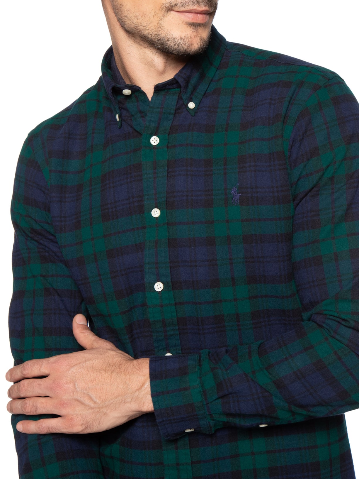 Camisa Masculina Manga Longa Oxford Slim Fit Logo – Azul Polo Ralph Lauren