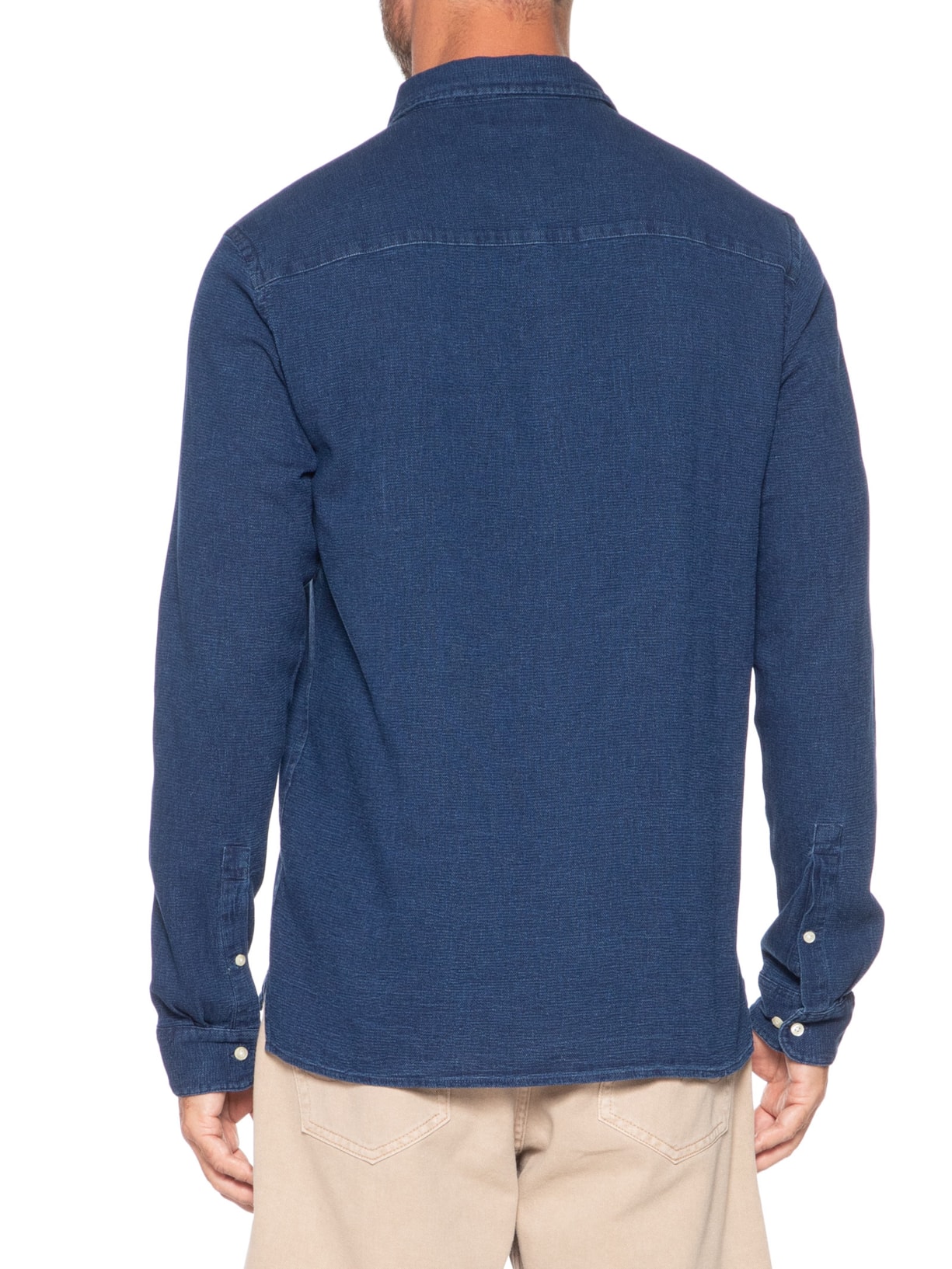 Camisa Masculina Manga Longa Piquet Indigo Azul Foxton