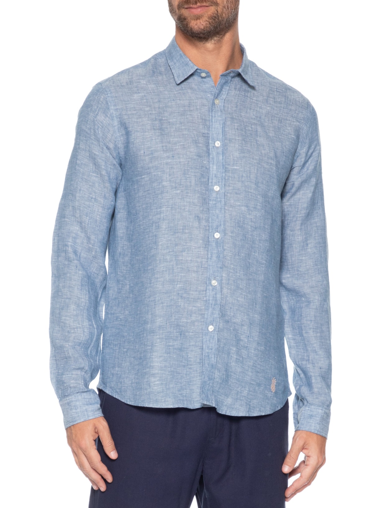 Camisa Masculina Manga Longa Puro Linho Azul Pineapple