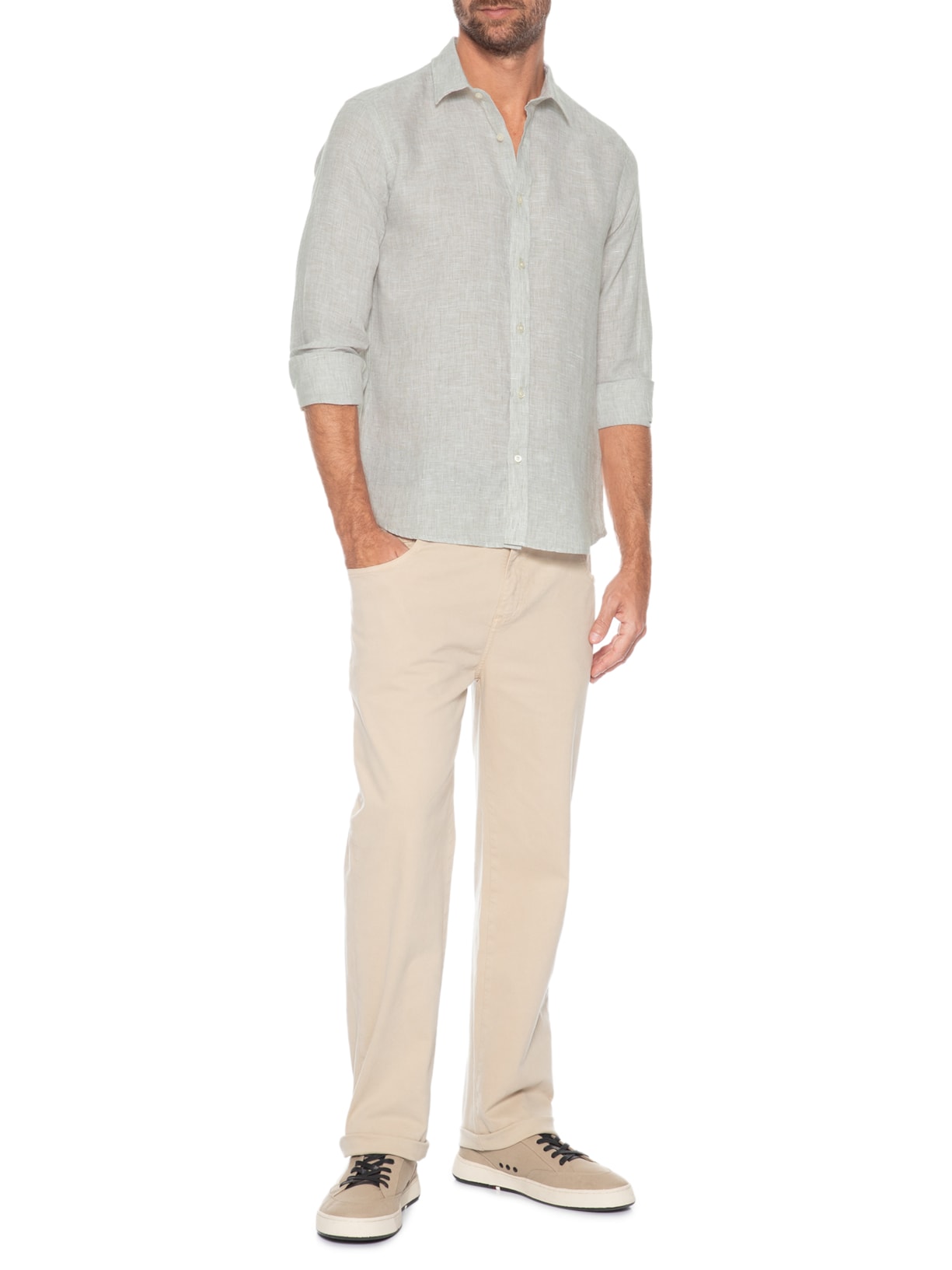 Camisa Masculina Manga Longa Puro Linho Bege Pineapple