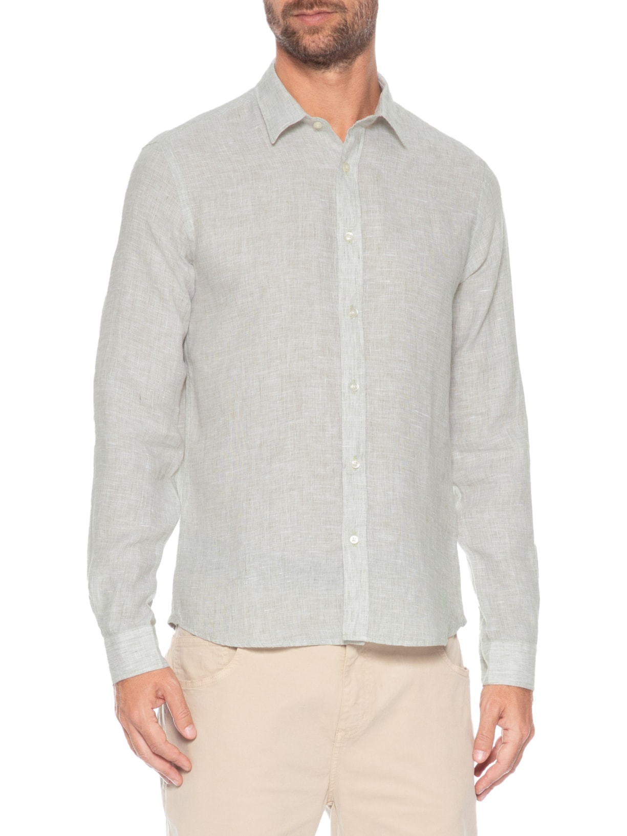 Camisa Masculina Manga Longa Puro Linho Bege Pineapple