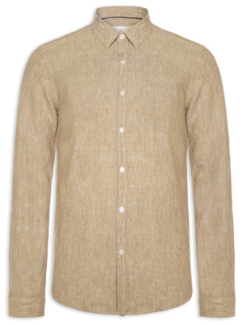 Camisa Masculina Manga Longa Puro Linho Estival - Bege