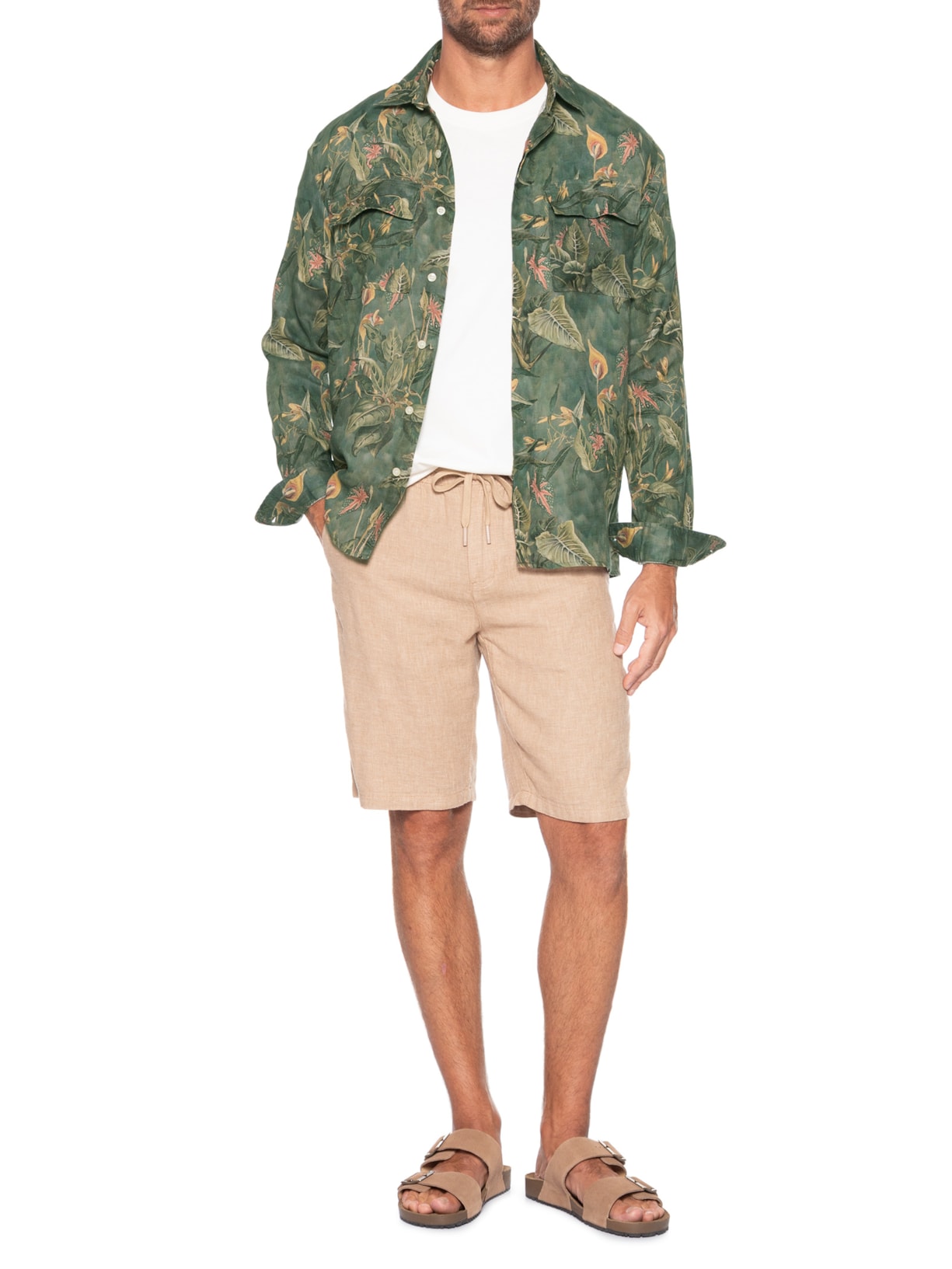 Camisa Masculina Manga Longa Puro Linho Floresta Verde Foxton