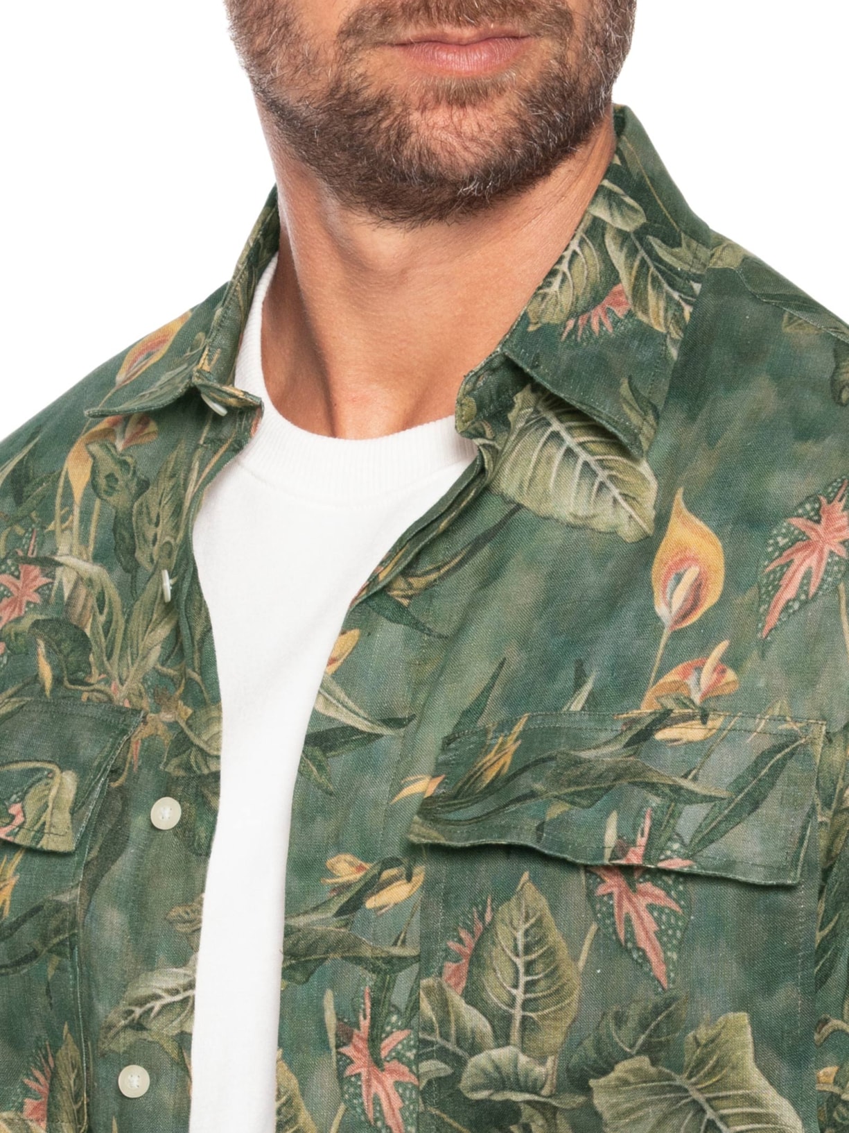 Camisa Masculina Manga Longa Puro Linho Floresta Verde Foxton