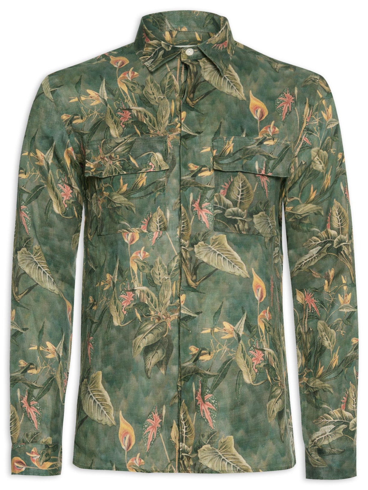 Camisa Masculina Manga Longa Puro Linho Floresta - Verde