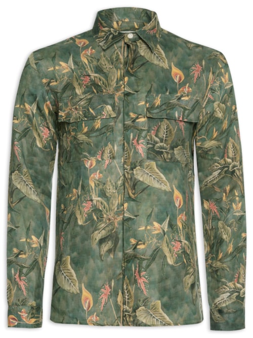 Camisa Masculina Manga Longa Puro Linho Floresta - Verde