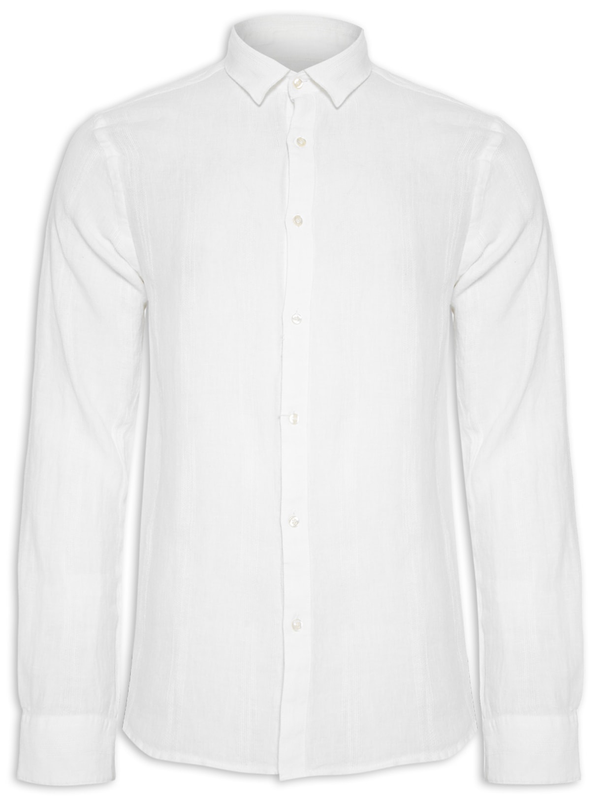 Camisa Masculina Manga Longa Puro Linho Maquinetada - Branco