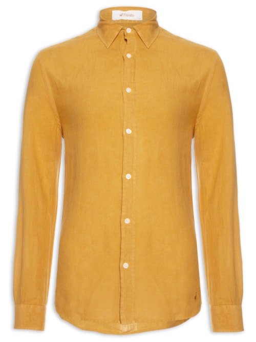 Camisa Masculina Manga Longa Puro Linho Tinturada - Amarelo