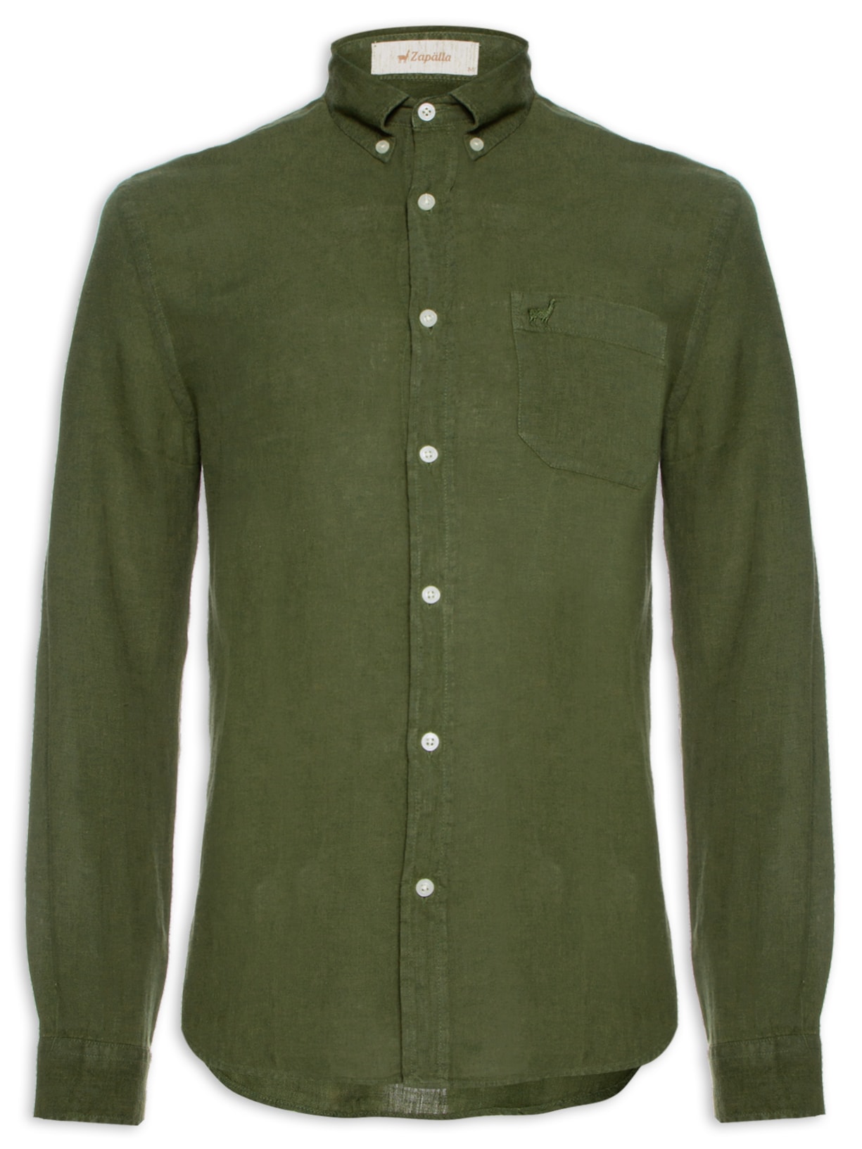 Camisa Masculina Manga Longa Puro Linho Tinturada Bolso - Verde