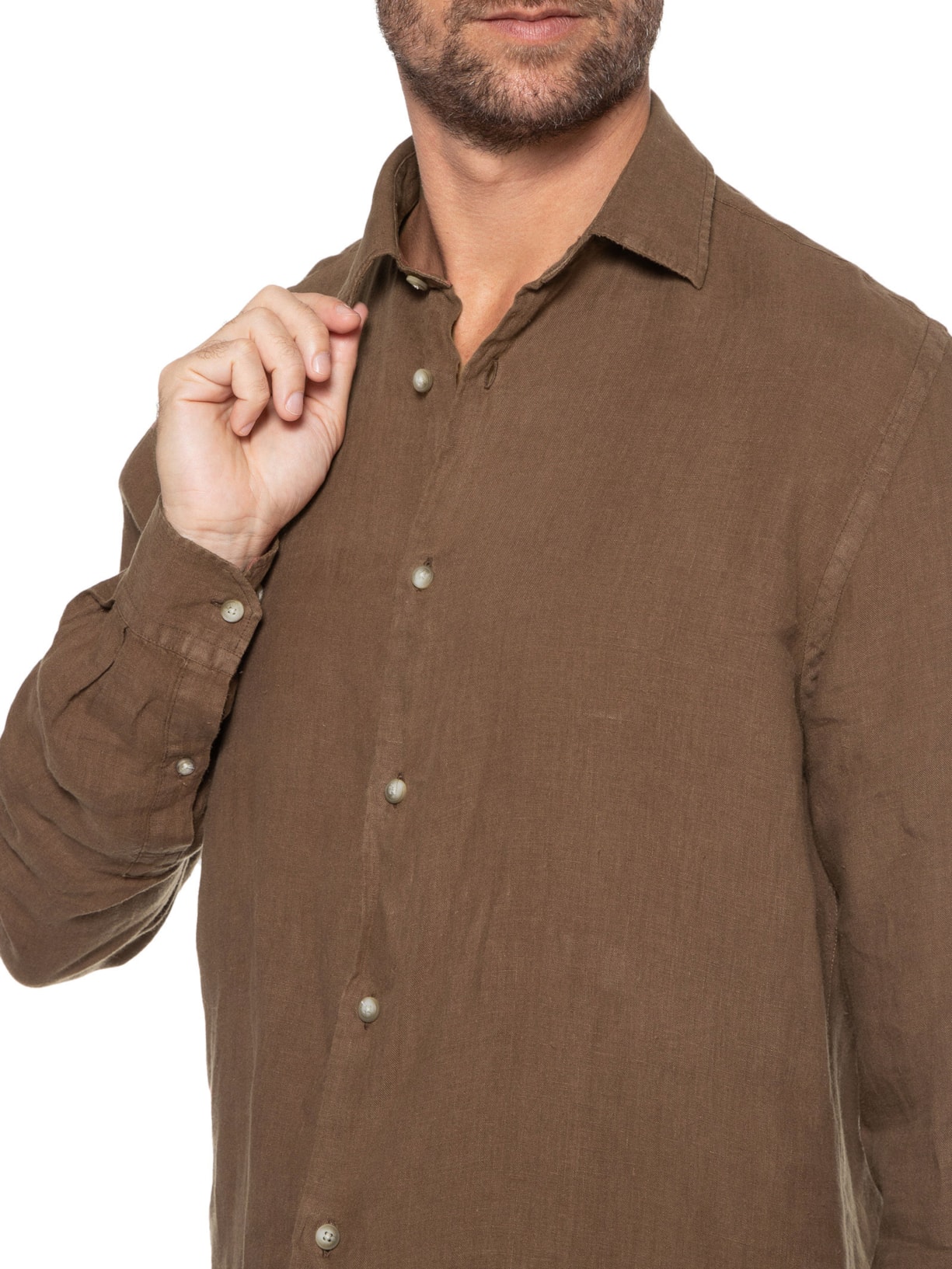 Camisa Masculina Manga Longa Puro Linho Tinturada Zapalla Marrom