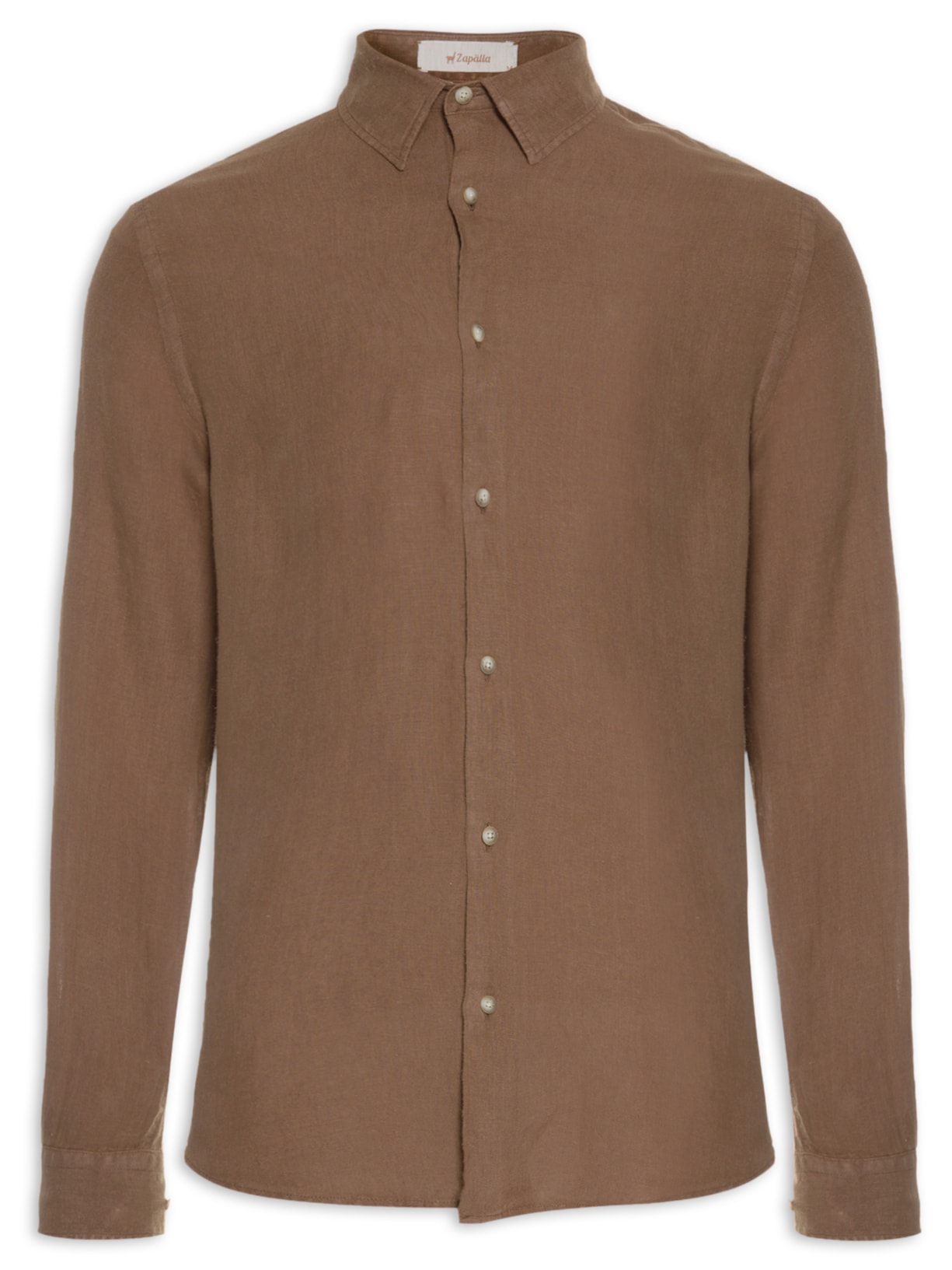 Camisa Masculina Manga Longa Puro Linho Tinturada - Marrom