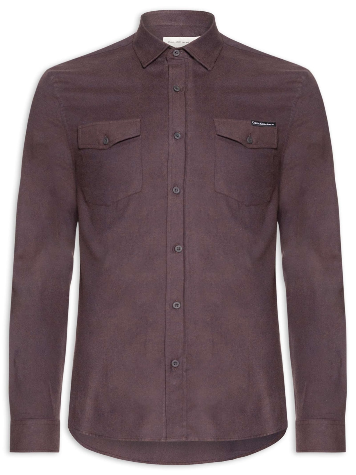 Camisa Masculina Manga Longa Regular Flanela Bolso - Marrom