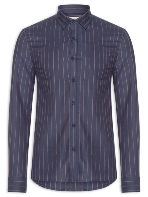 Camisa Masculina Manga Longa Regular Oxfordine - Azul