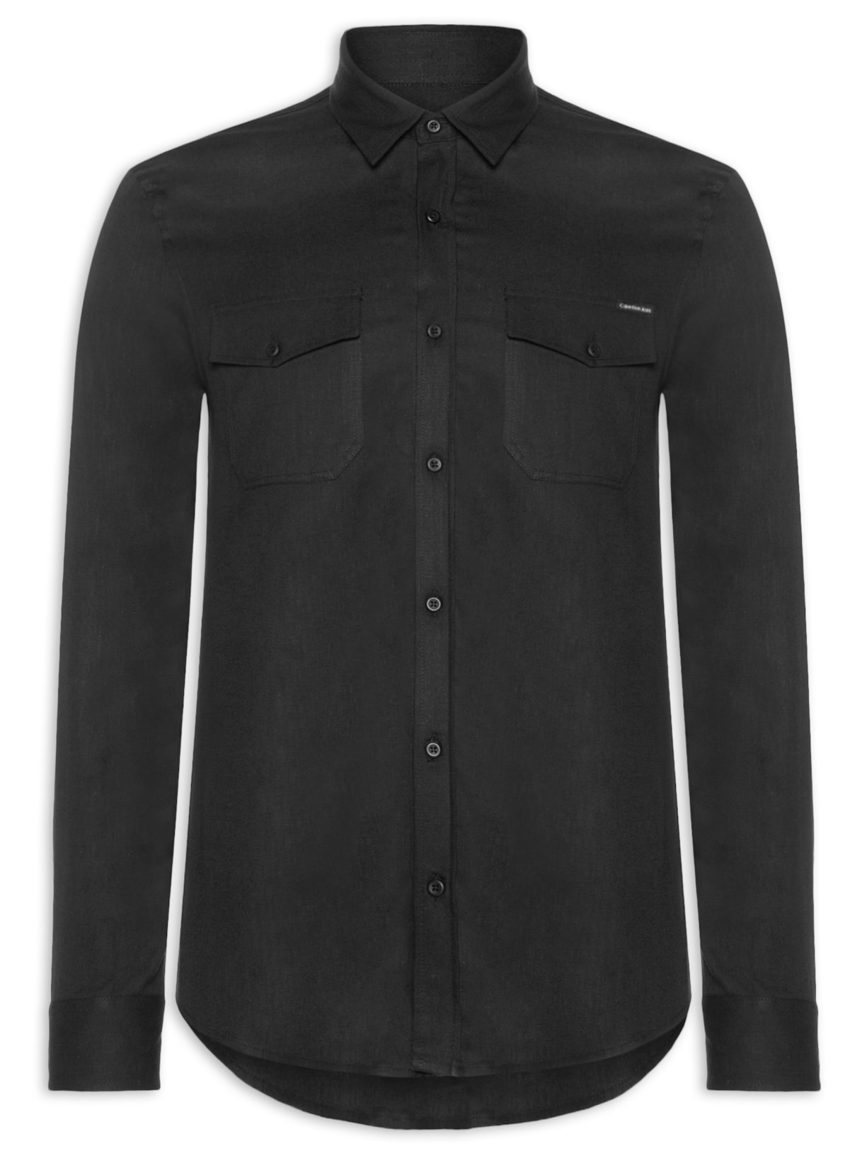Camisa Masculina Manga Longa Sarja Com Bolsos - Preto
