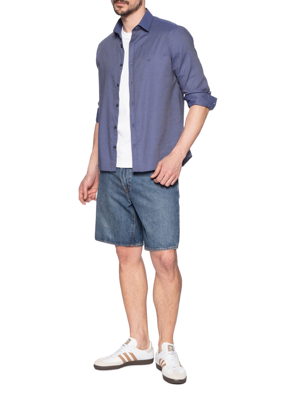 Camisa Masculina Manga Longa Slim Fil A Fil Azul Calvin Klein - White Label