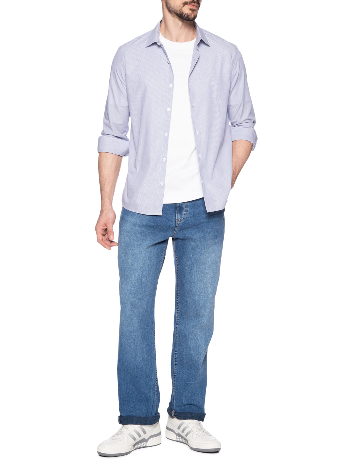 Camisa Masculina Manga Longa Slim Fio 60 Azul Calvin Klein - White Label