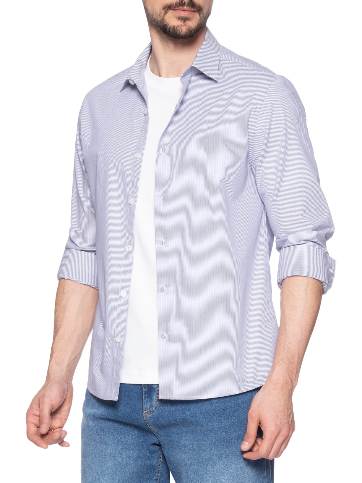 Camisa Masculina Manga Longa Slim Fio 60 Azul Calvin Klein - White Label