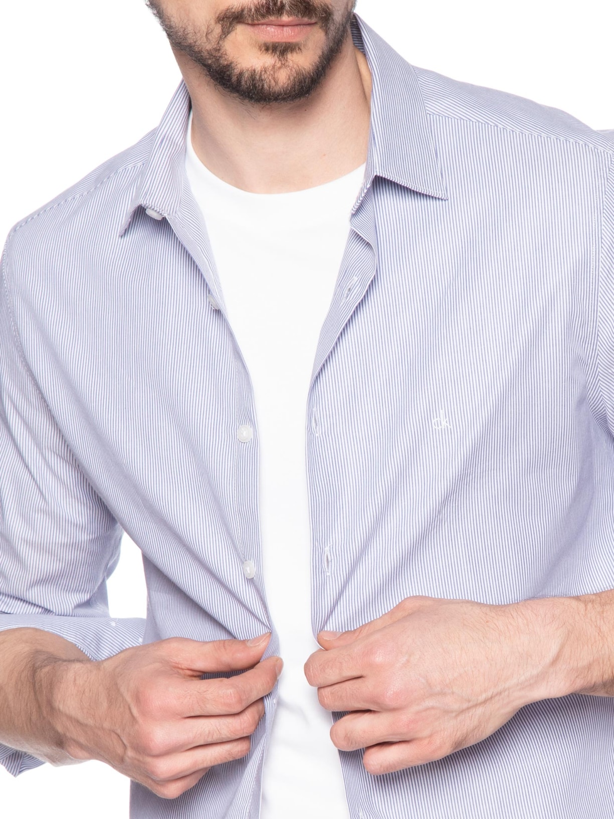 Camisa Masculina Manga Longa Slim Fio 60 Azul Calvin Klein - White Label
