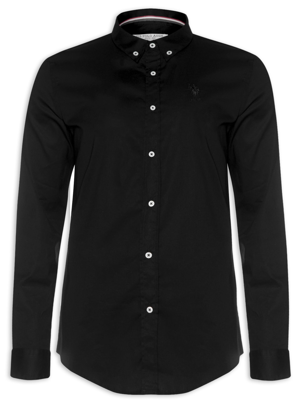 Camisa Masculina Manga Longa Slim Fit Com Dhm Borda - Preto