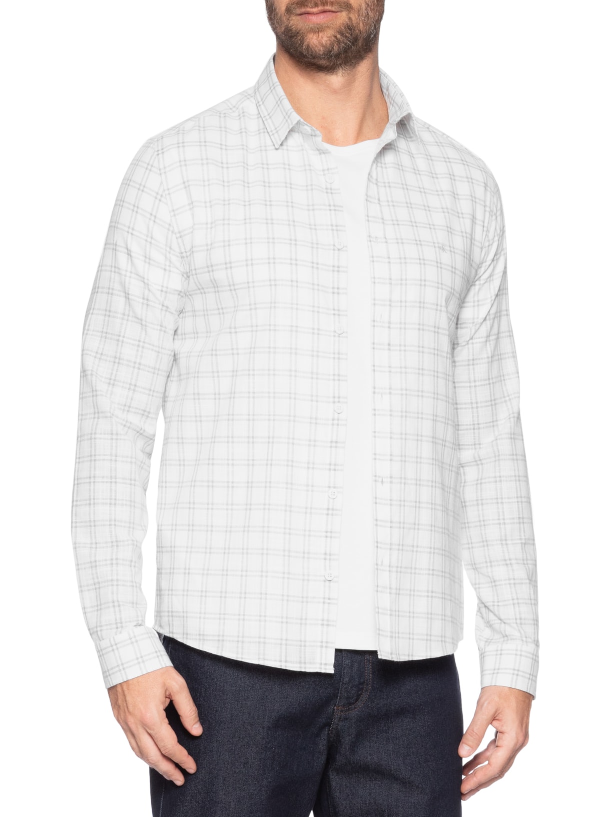 Camisa Masculina Manga Longa Slim Flamê Check Branco Calvin Klein Jeans