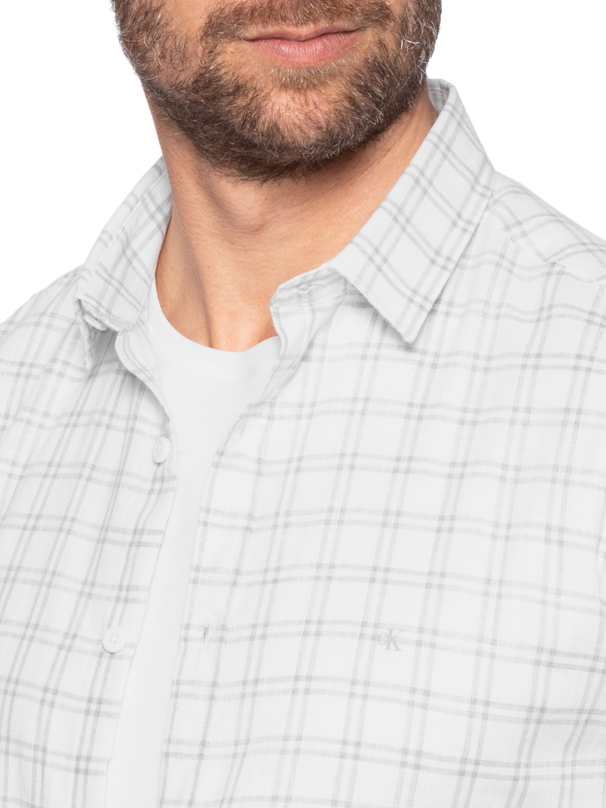 Camisa Masculina Manga Longa Slim Flamê Check Branco Calvin Klein Jeans
