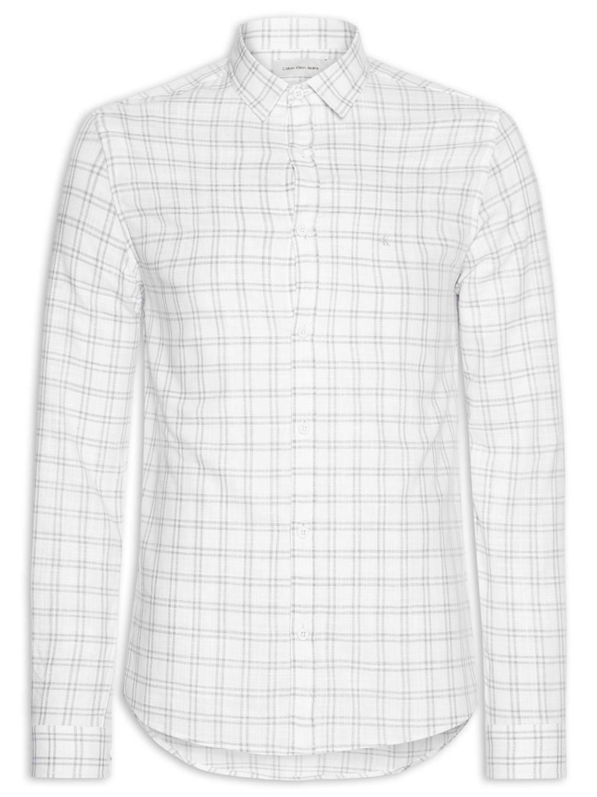 Camisa Masculina Manga Longa Slim Flamê Check - Branco
