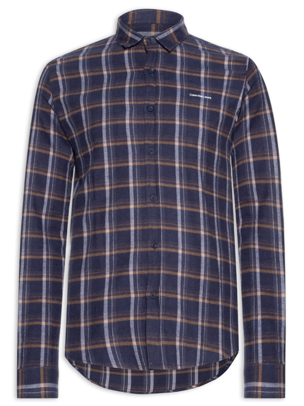 Camisa Masculina Manga Longa Slim Flannel Plaid - Azul