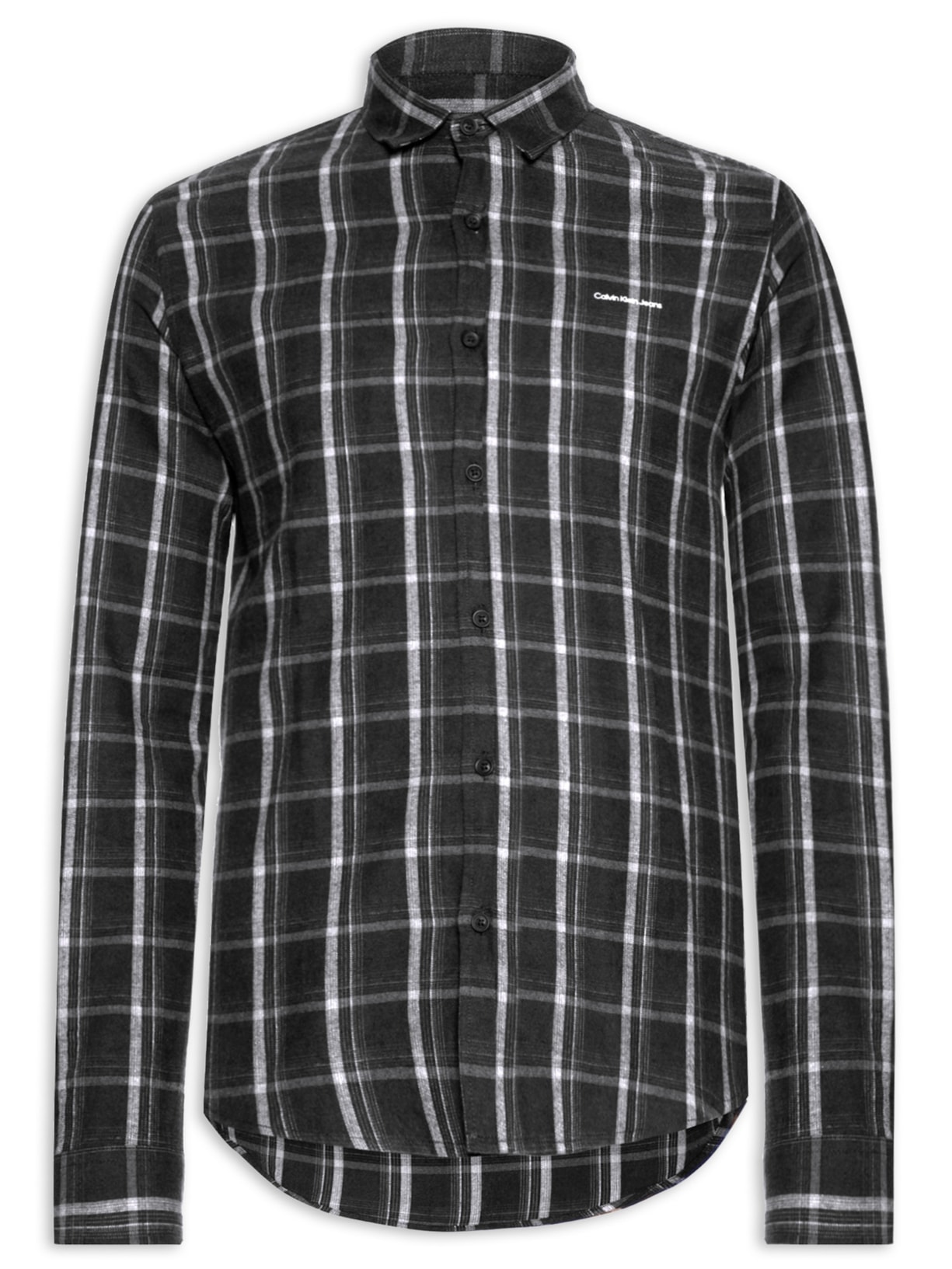 Camisa Masculina Manga Longa Slim Flannel Plaid - Preto