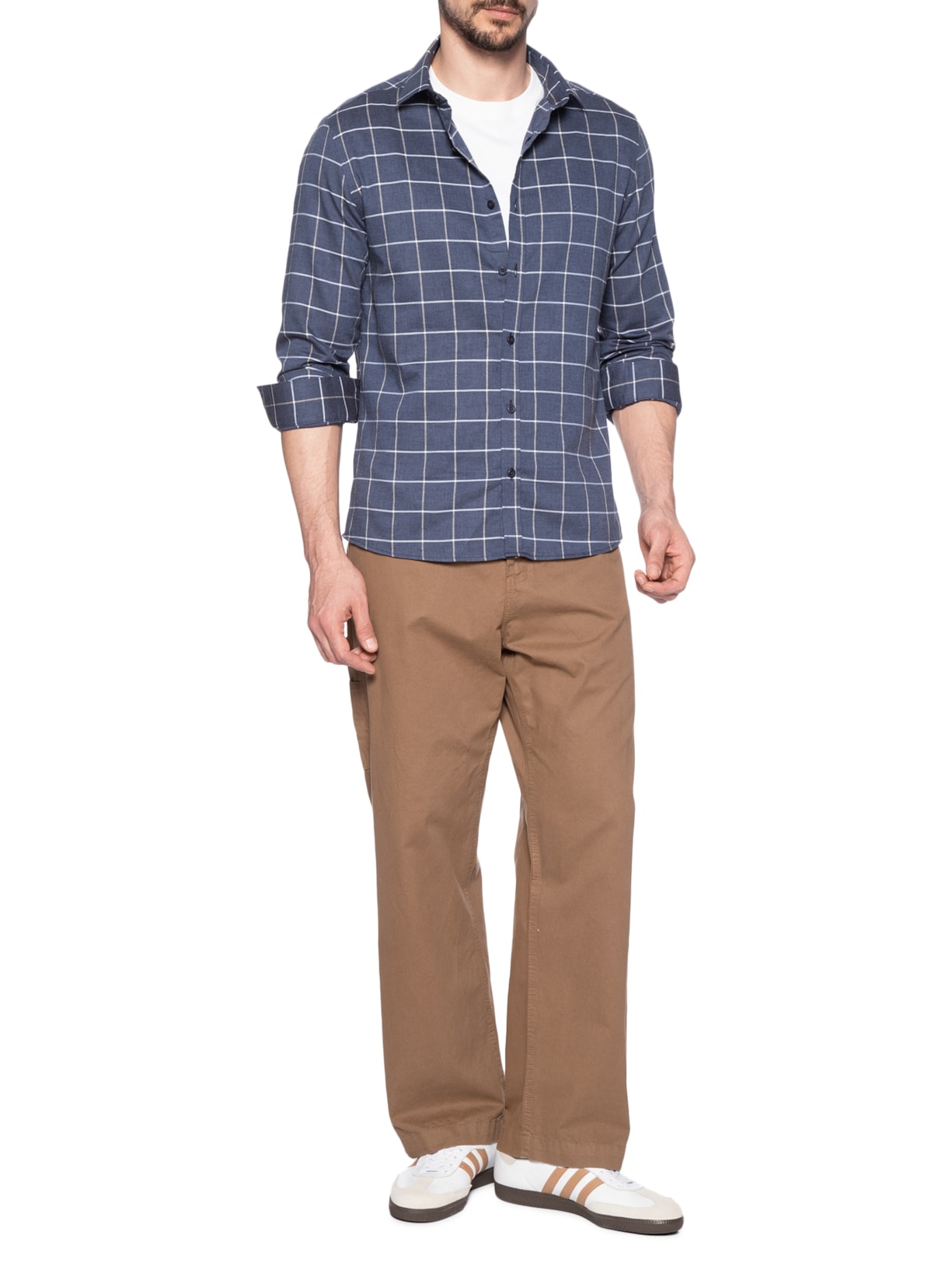 Camisa Masculina Manga Longa Slim Grid Azul Calvin Klein - White Label