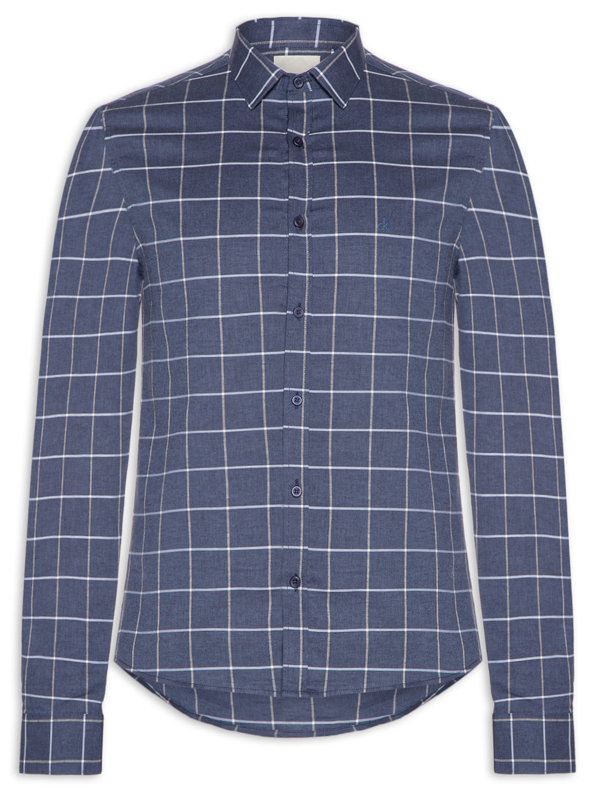 Camisa Masculina Manga Longa Slim Grid - Azul