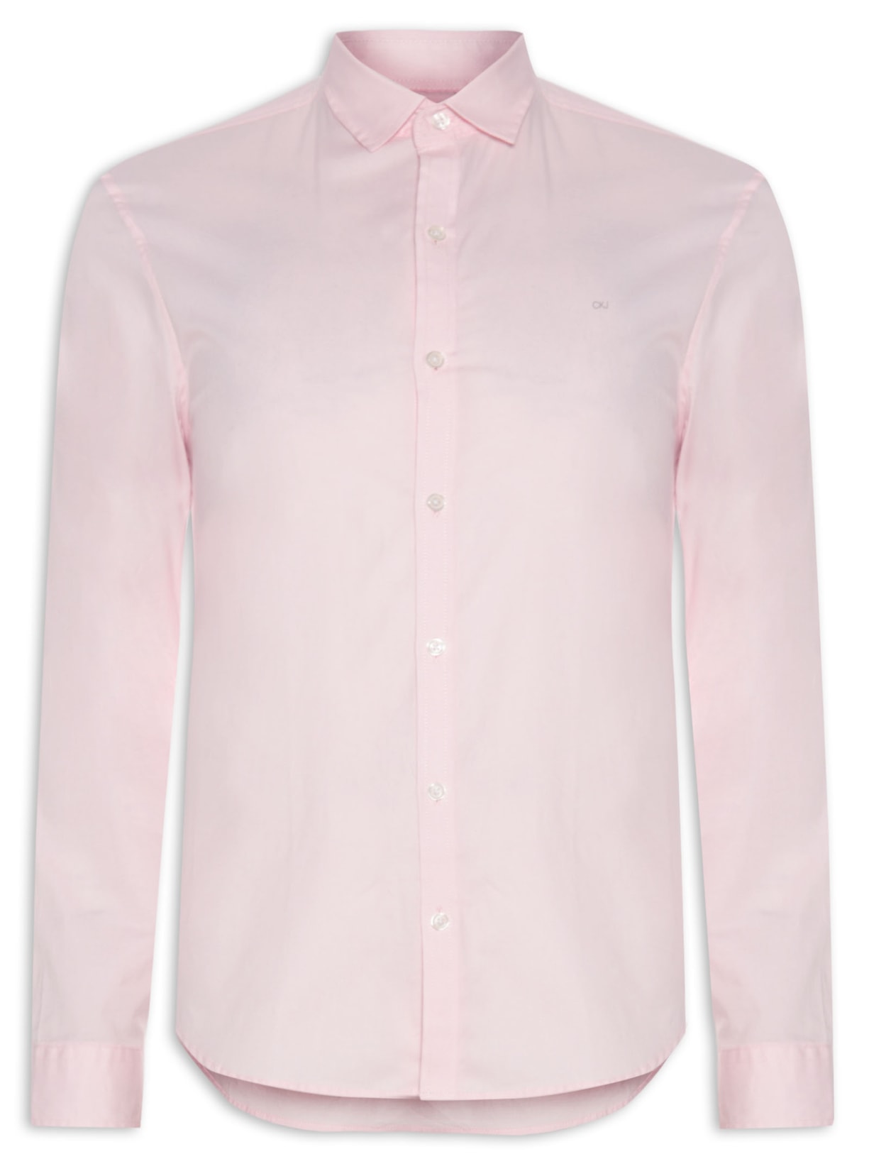 Camisa Masculina Manga Longa Slim Lisa Básica Logo No Peito - Rosa
