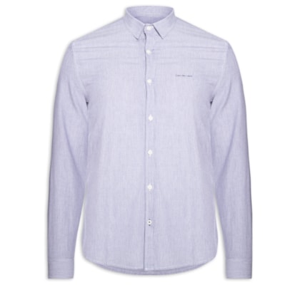 Camisa Masculina Manga Longa Slim Listrada Silk Logo - Azul