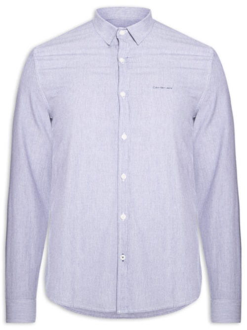 Camisa Masculina Manga Longa Slim Listrada Silk Logo - Azul