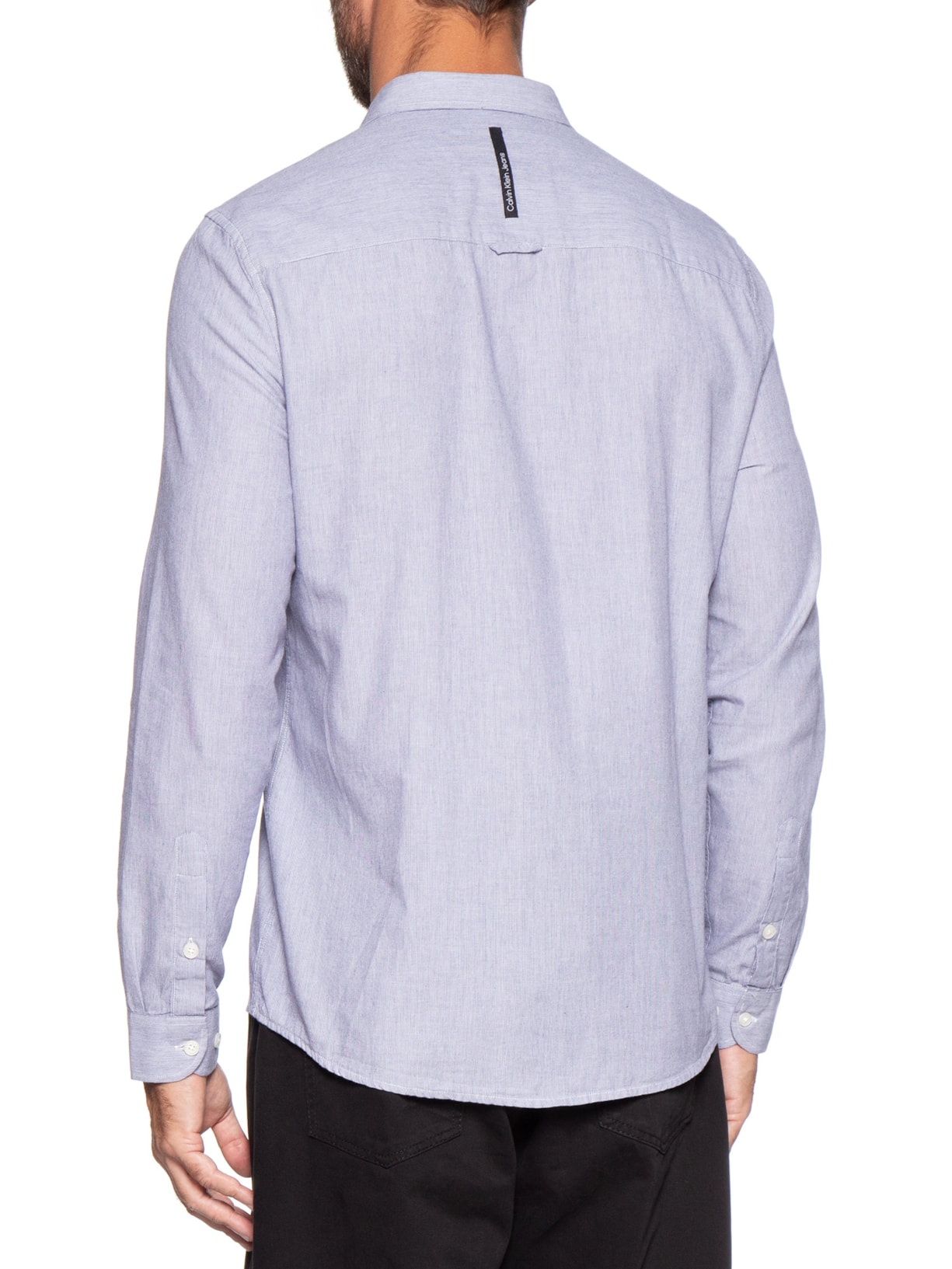 Camisa Masculina Manga Longa Slim Listrada Silk Logo Azul Calvin Klein Jeans