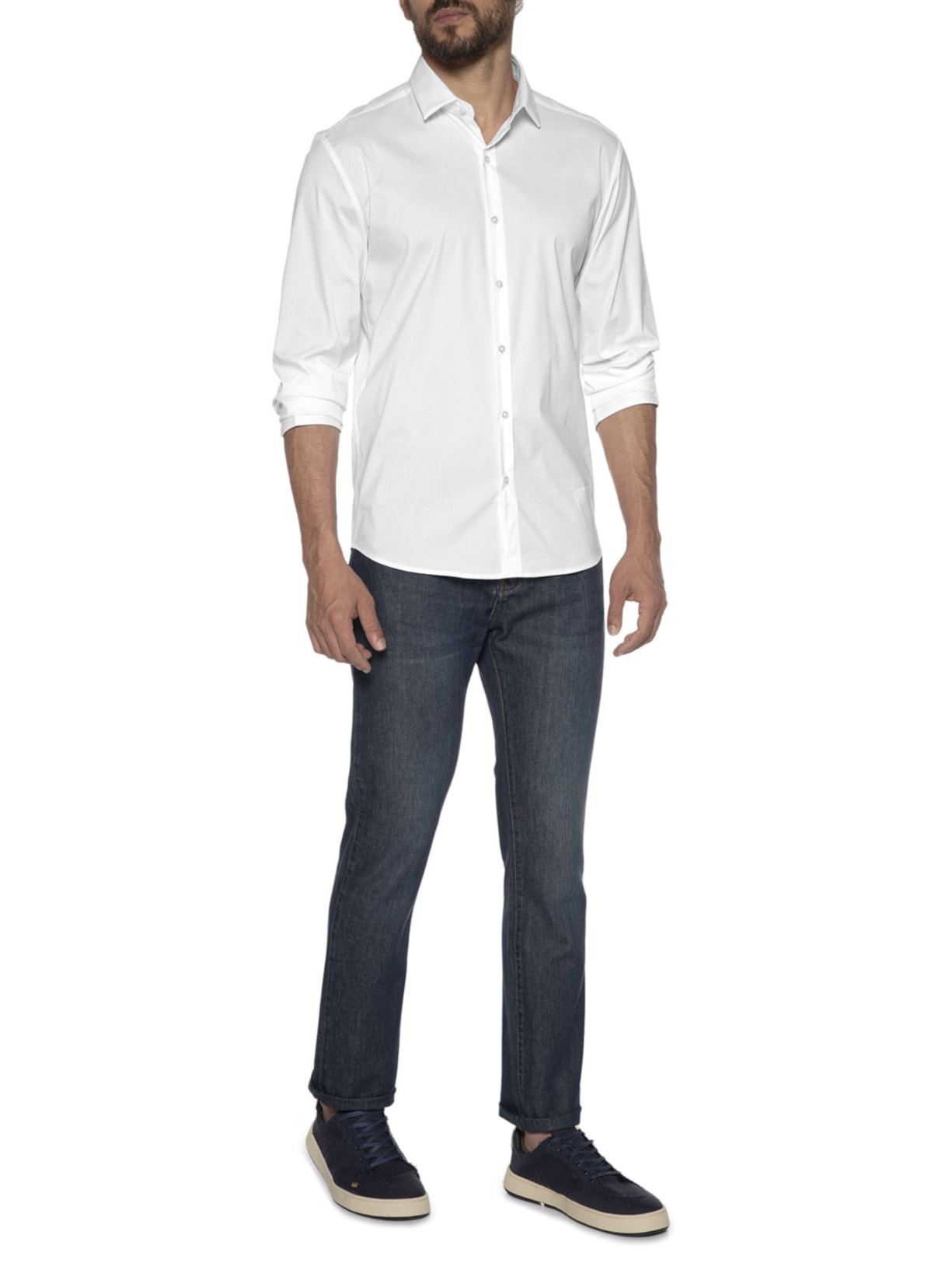 Camisa Masculina Manga Longa Tecnológica Continua Branco Foxton