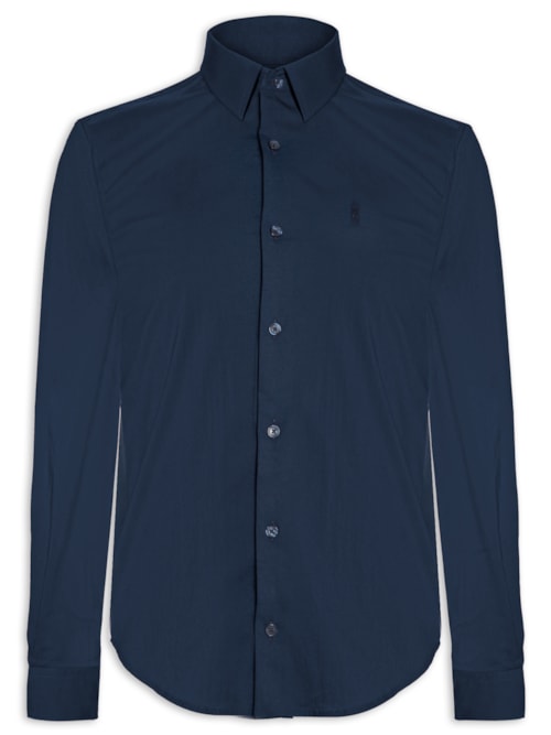Camisa Masculina Manga Longa Tricoline Elastano - Azul