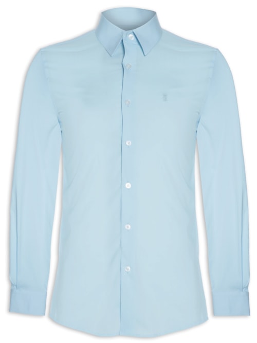 Camisa Masculina Manga Longa Tricoline Elastano - Azul